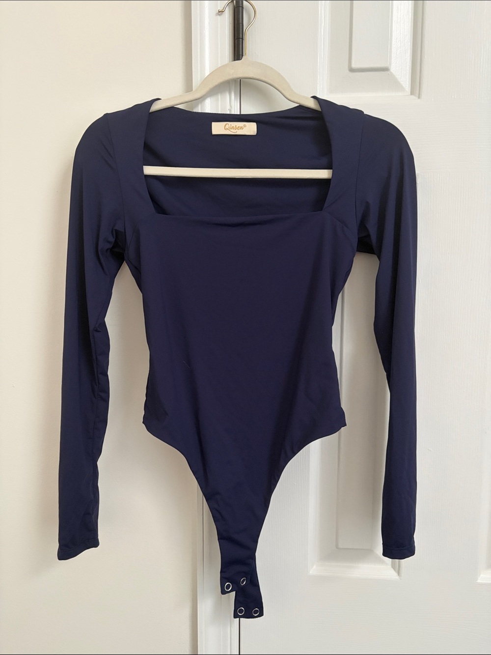Amazon Navy Long-Sleeve Square Neck Bodysuit